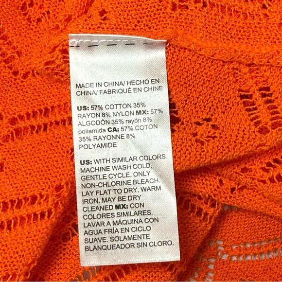 Chicos Size 3 (XL) Lily Open Knit Cardigan Sweater Long Sleeve Orange Shark Bite - Picture 12 of 12
